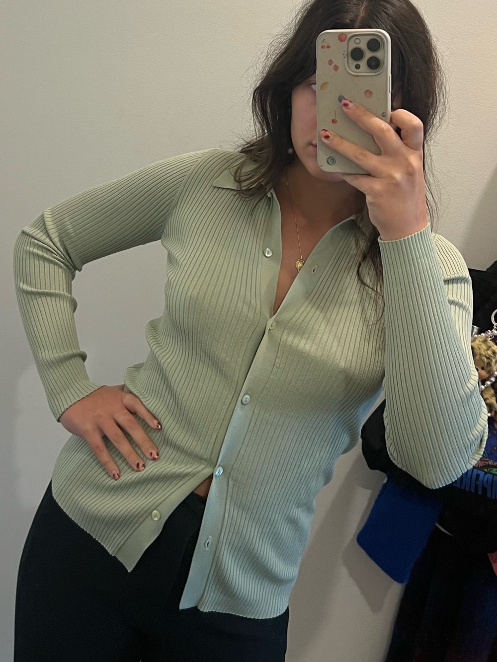 Babaton Light Sage Green Ribbed Button-Up Cardigan - Women's Top